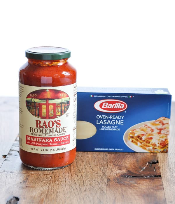 Marinara sauce and lasagna noodles
