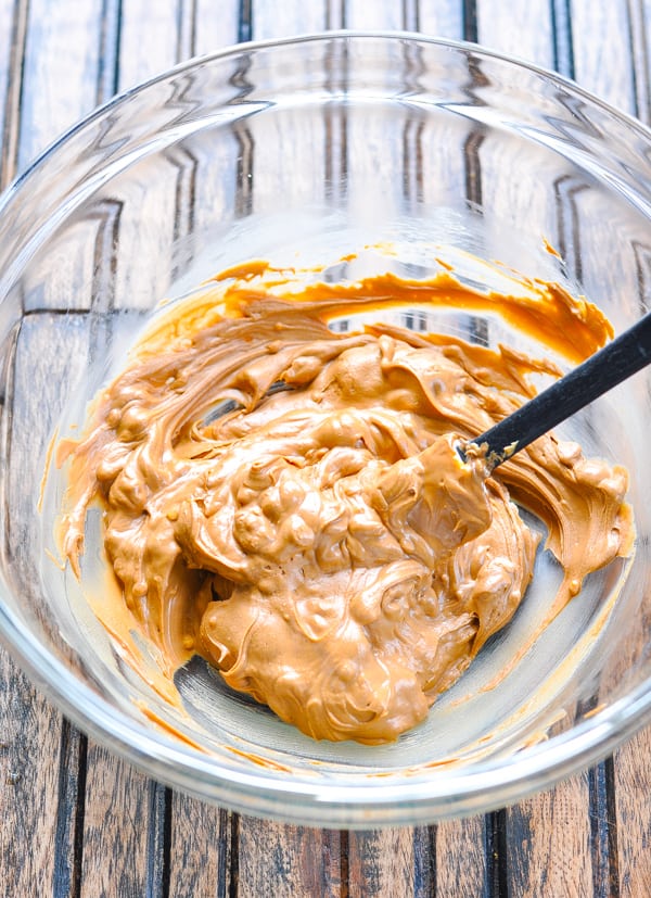 Melted peanut butter mixture for haystack cookies