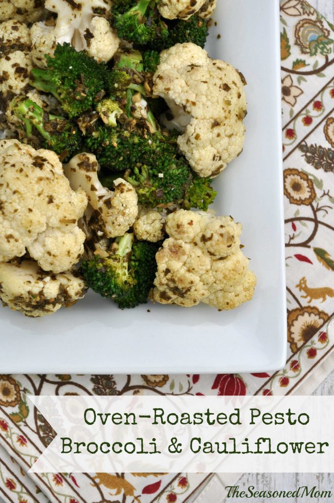 Oven-Roasted Pesto Broccoli and Cauliflower