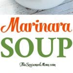 A collage image of marinara soup