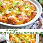 Long collage of Overnight Ham Egg and Cheese Monkey Bread breakfast casserole