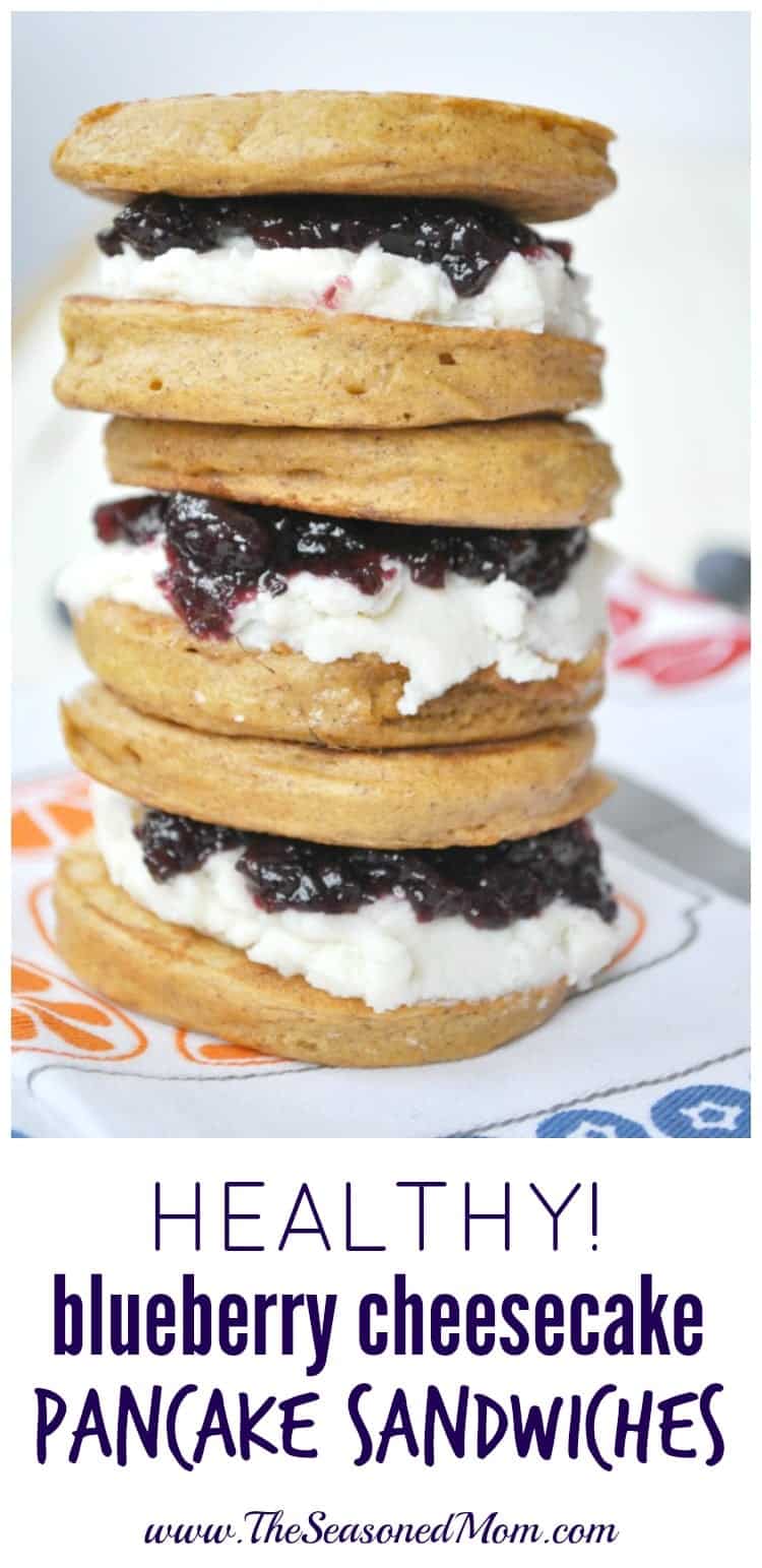 Healthy Blueberry Cheesecake Pancake Sandwiches