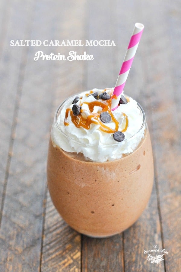 Salted Caramel Mocha Protein Shake with text overlay