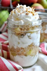 A close up of an overnight breakfast parfait in a jar