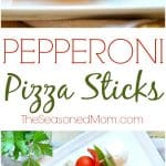 A collage image of pepperoni pizza sticks