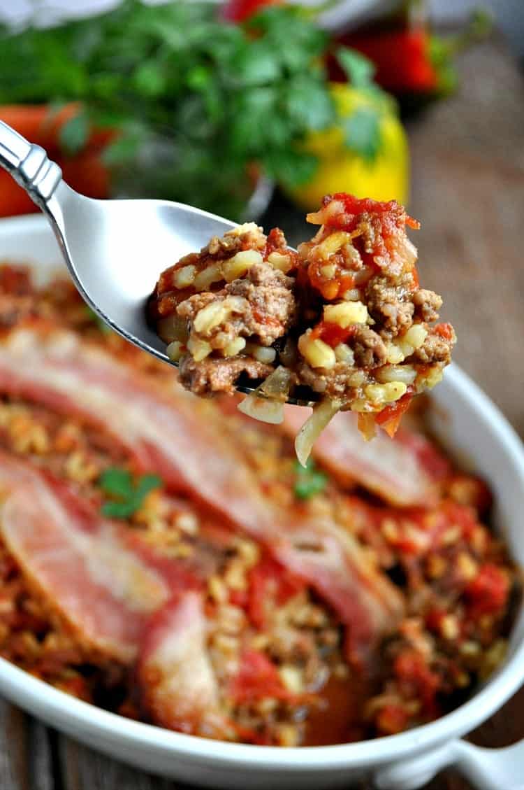 Bacon Topped Beef and Rice Casserole 4
