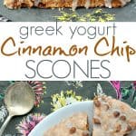 A collage image of cinnamon chip scones