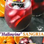 Long collage image of Hallowine Sangria recipe for Halloween party