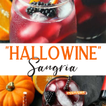 Long collage image of hallowine sangria halloween party cocktail