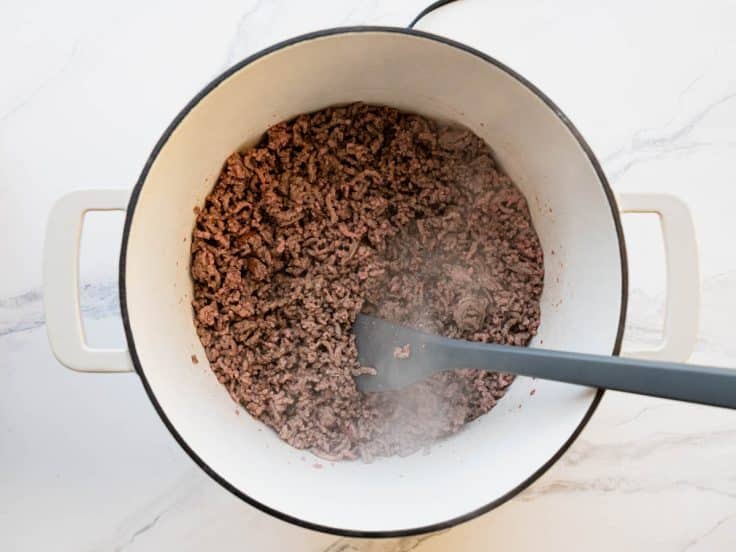 Browning ground beef for a pot of chili.