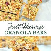 Long collage image of fall harvest healthy granola bars.