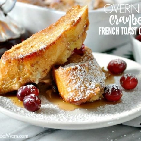 Two slices of overnight french toast casserole on a plate