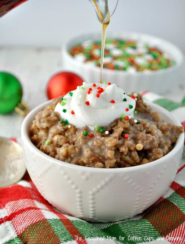 A close up shot of gingerbread slow cooker oatmeal