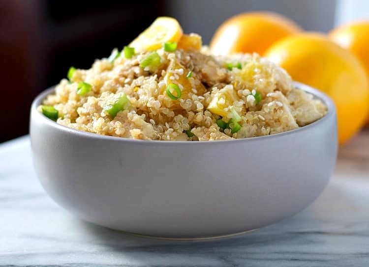This Orange Sesame Chicken Quinoa is a high-protein, clean eating recipe for a healthy lunch or dinner that's fresh, FAST, and easy to prepare in advance!