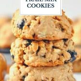 Healthy trail mix cookies with text title overlay.