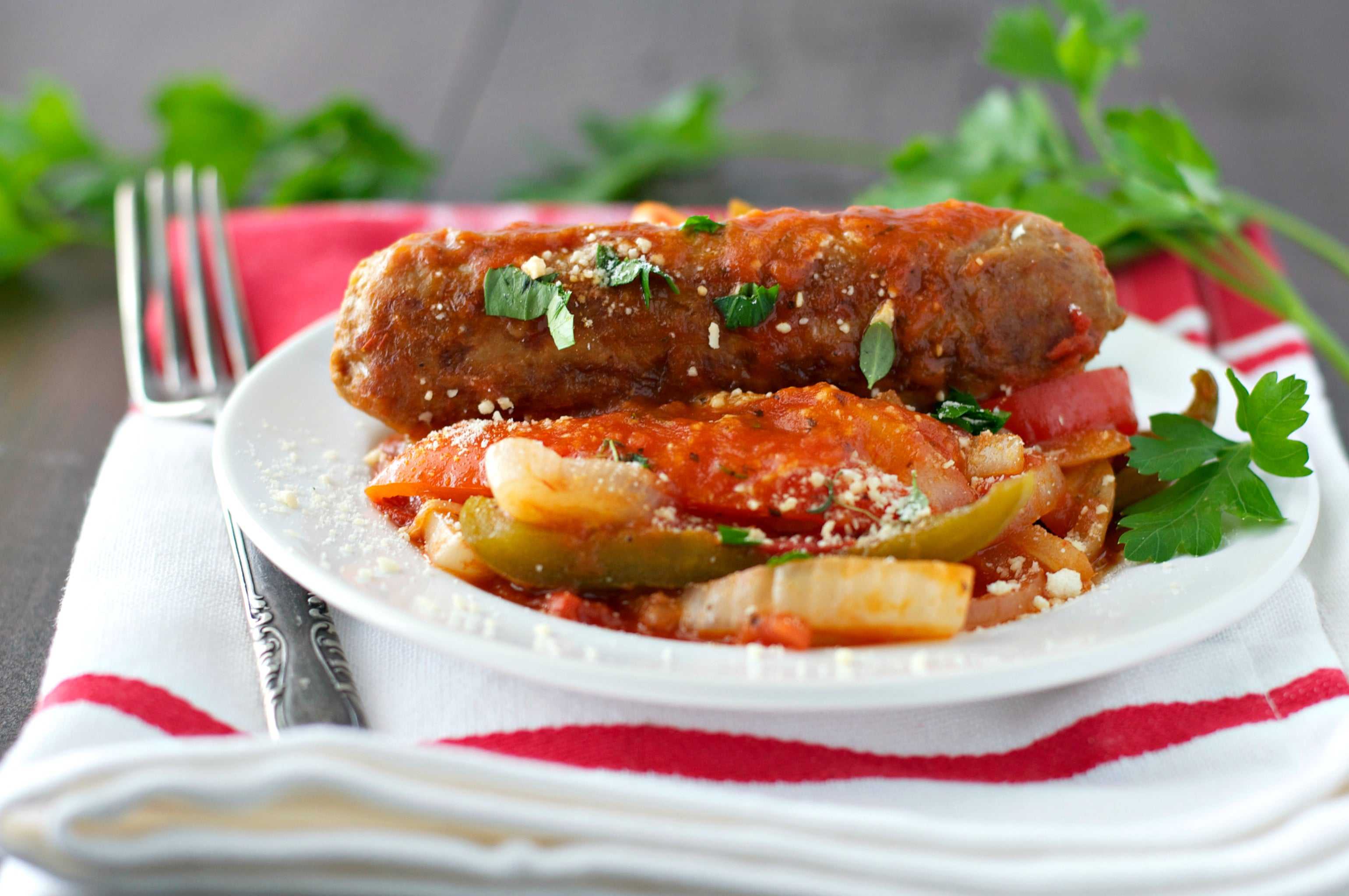 Slow Cooker Italian Sausages with Peppers and Onions 1
