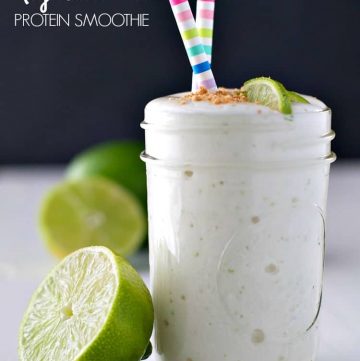 A close up of an easy key lime pie smoothie with straws