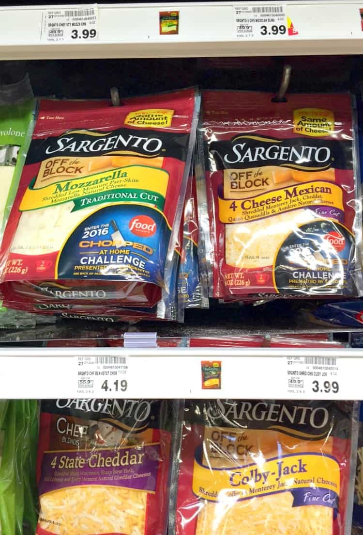 Packets of Sargento cheese on supermarket shelves