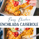 Long collage image of easy chicken enchilada casserole