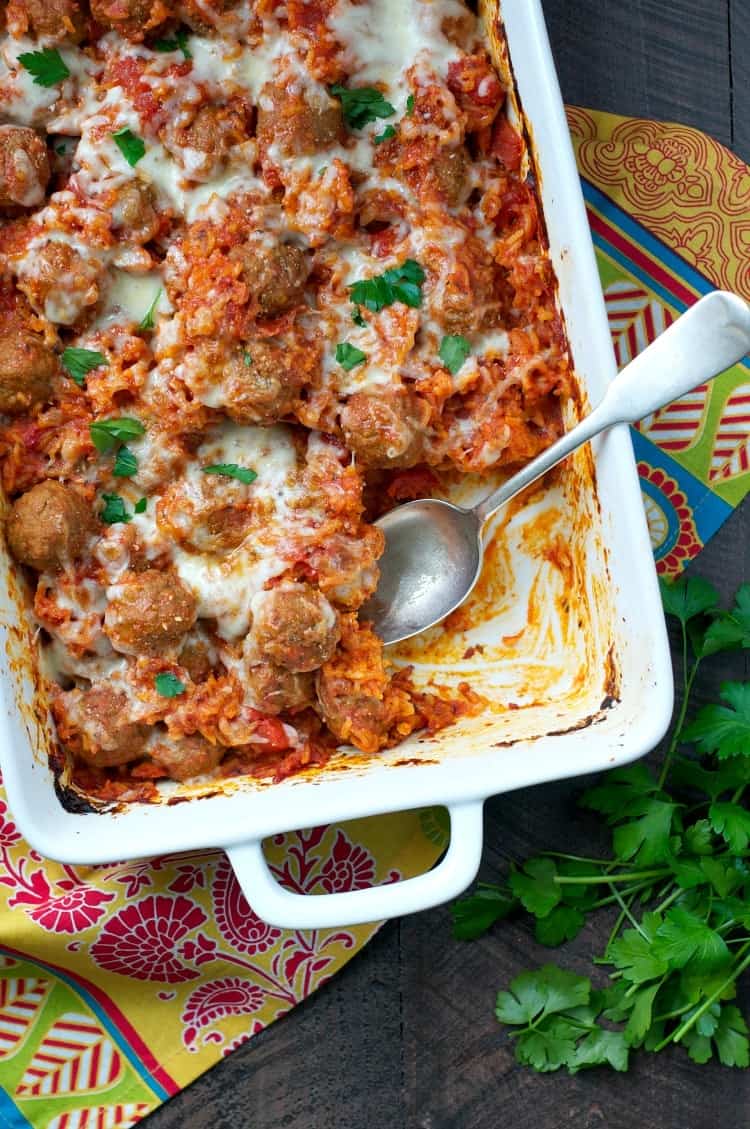 Dump and Bake Meatball and Rice Casserole