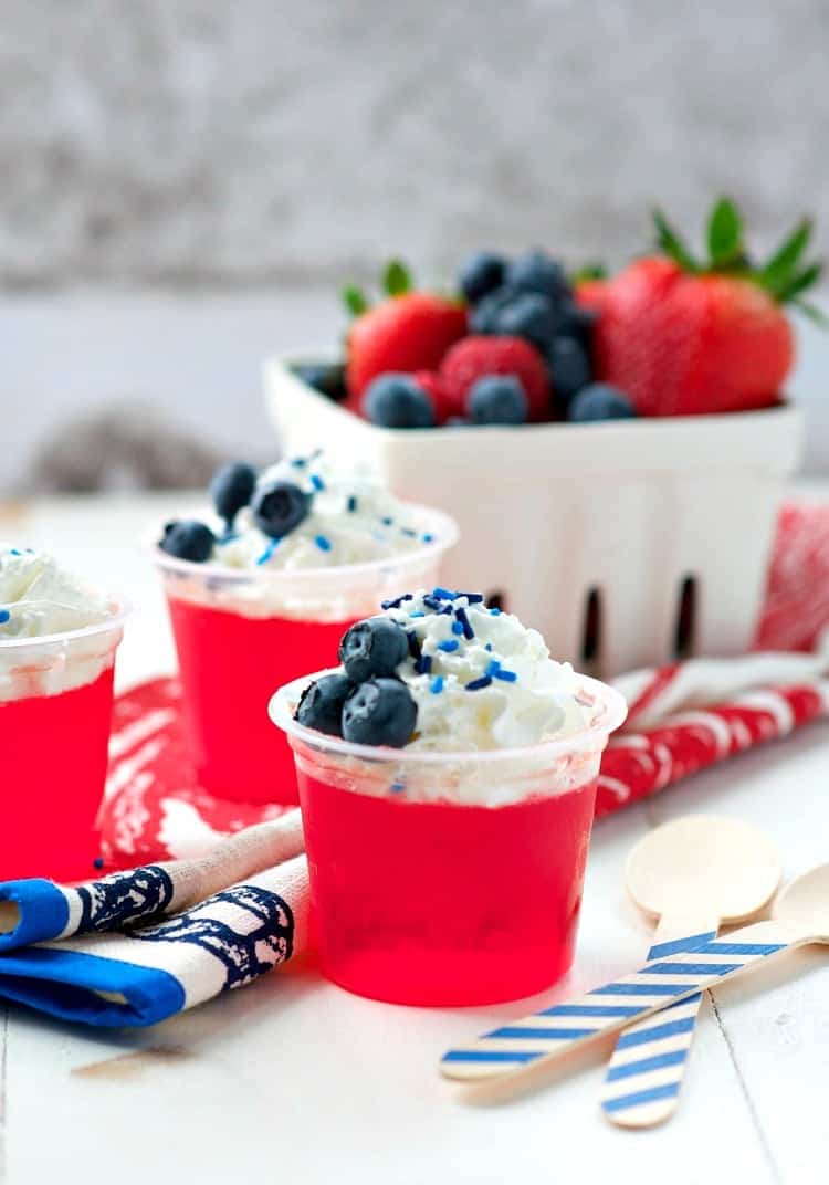 You only need 3 ingredients and less than 1 minute to prepare these easy no-bake Red, White and Blue Jell-O Cups! They are the perfect kid-friendly patriotic snack or dessert for Fourth of July parties and other festive occasions!