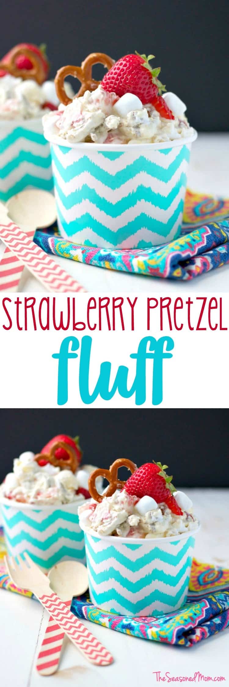 This salty, sweet, creamy, and crunchy Strawberry Pretzel Fluff is sure to be a hit at all of your summer parties! It's an easy 10-minute dessert salad that disappears FAST at any potluck, picnic, cookout, or other festive gathering!