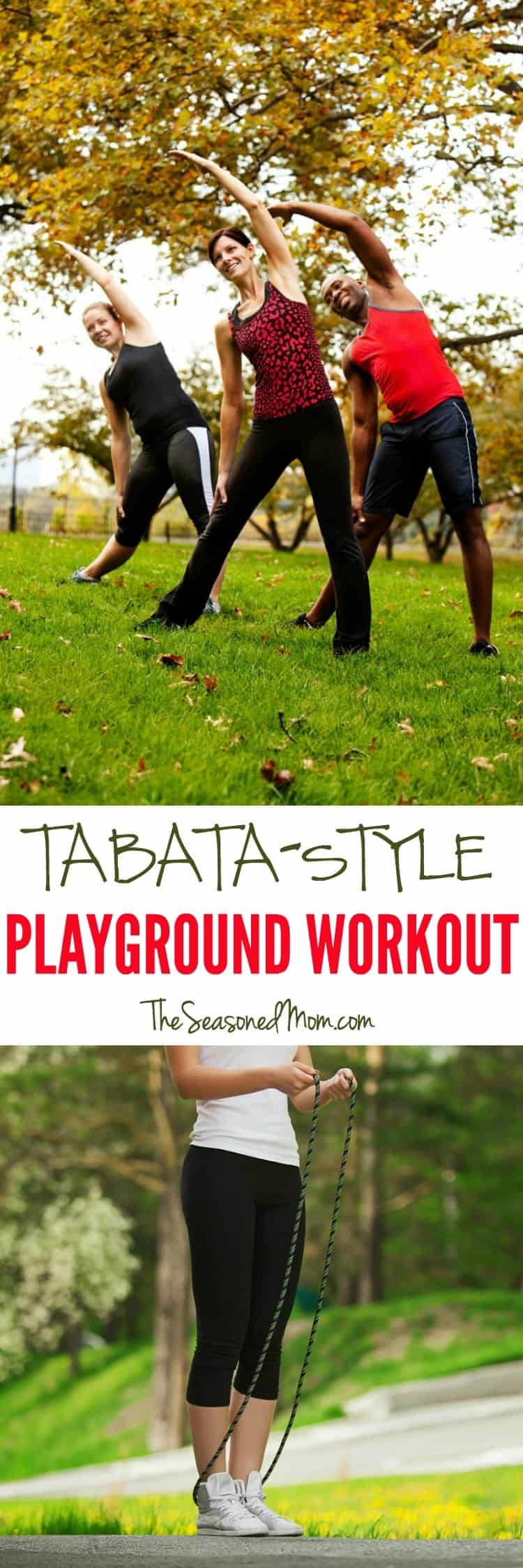 This Tabata-Style Playground Workout is an efficient 16-minute cardio and strength exercise routine that will work your entire body!