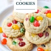 Jelly bean cookies with text title overlay.