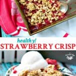 Long collage of healthy strawberry crisp