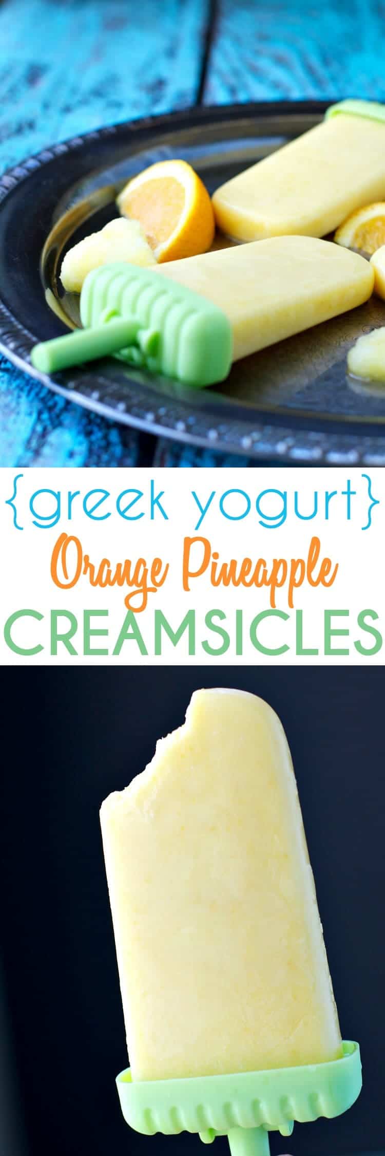 For about 40 calories you can enjoy these cool and creamy Greek Yogurt Orange Pineapple Creamsicles that are bursting with tropical citrus flavor! And with no added sugar, the homemade popsicles are healthy enough to eat for breakfast, snack or dessert! 