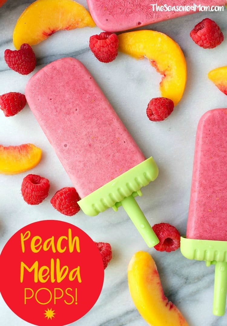 Sweetened only with fruit, these Peach Melba Homemade Pops are a perfect healthy snack, breakfast, or dessert! For less than 40 calories, you can enjoy the cool and creamy blend of peaches, raspberries, and vanilla in a simple, 5-minute treat that's loaded with nutritious, clean eating ingredients!