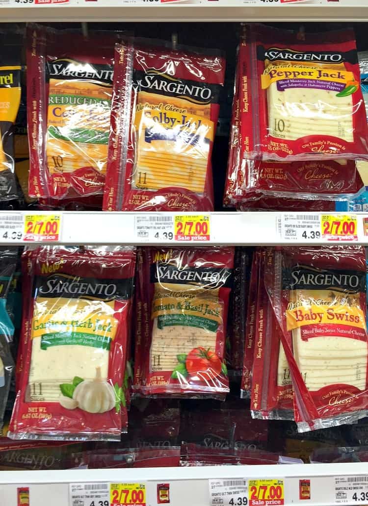 Packets of cheese in a supermarket for making picnic sandwiches