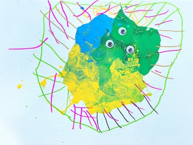 Colorful art project for toddlers and little kids - blow paint monsters!