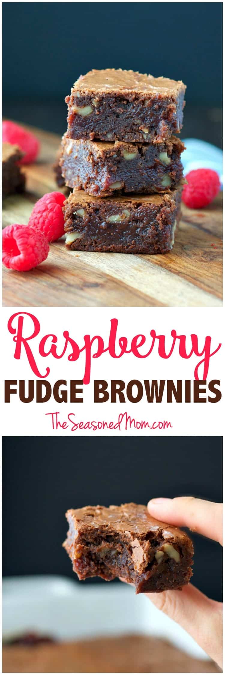These made-from-scratch Raspberry Fudge Brownies are rich, chocolatey, and studded with crunchy walnuts. A center layer of raspberry preserves gives the dessert bars a moist, sweet, and juicy filling that is irresistible! 