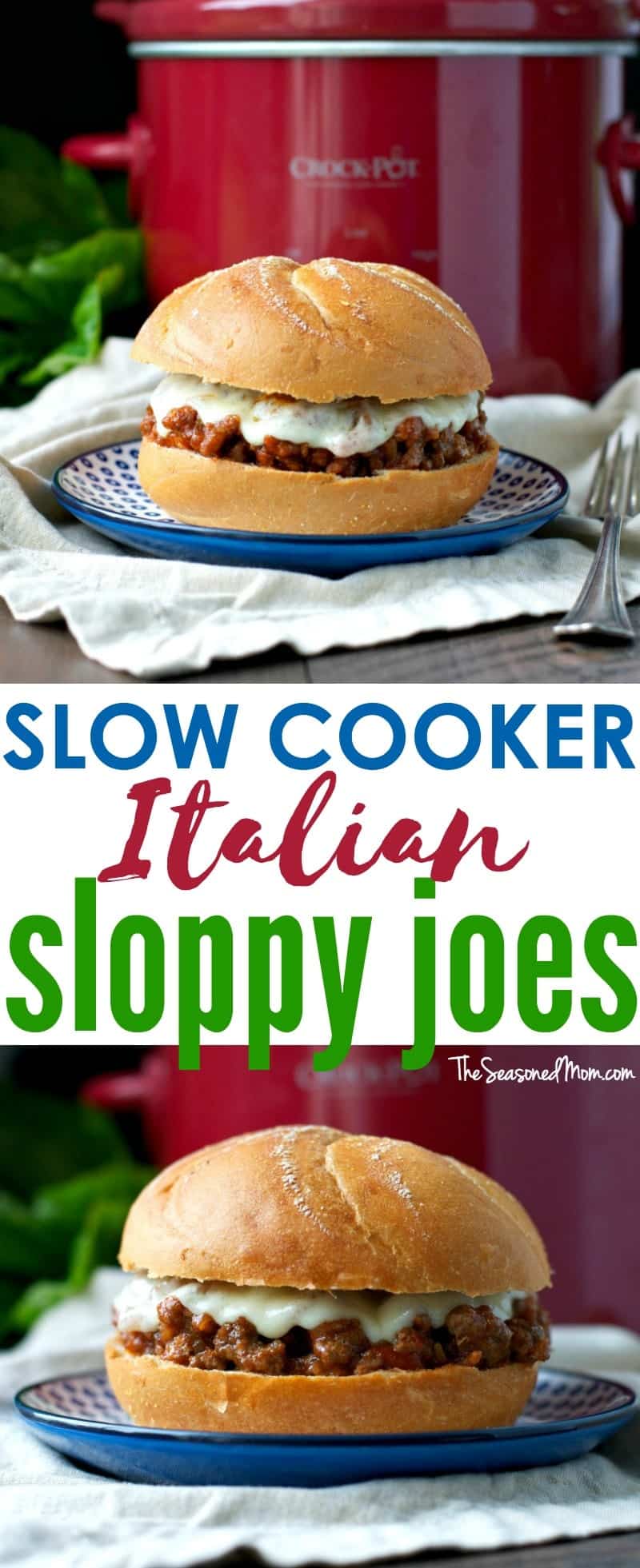 A collage image of slow cooker sloppy joes