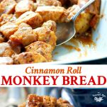 Long collage image of Cinnamon Roll Monkey Bread