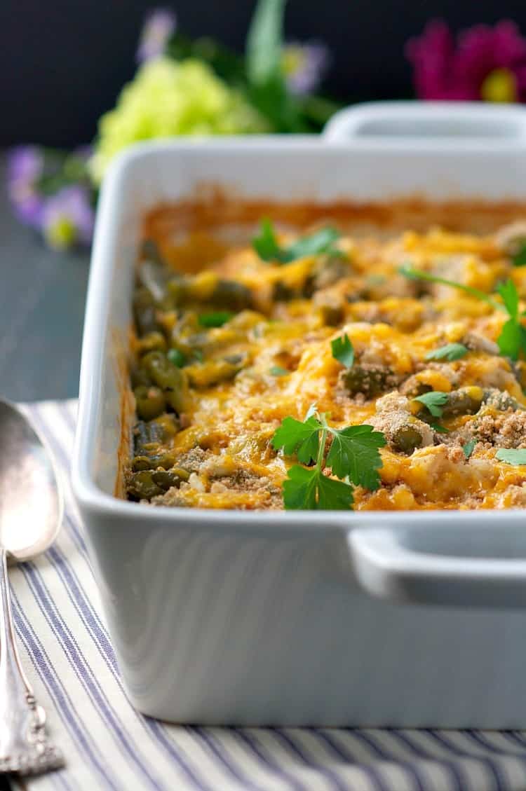 You only need 5 minutes to prepare this Dump-and-Bake Chicken Rice Casserole -- an easy dinner that cooks in one dish!