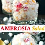Long collage image of Ambrosia Salad Recipe