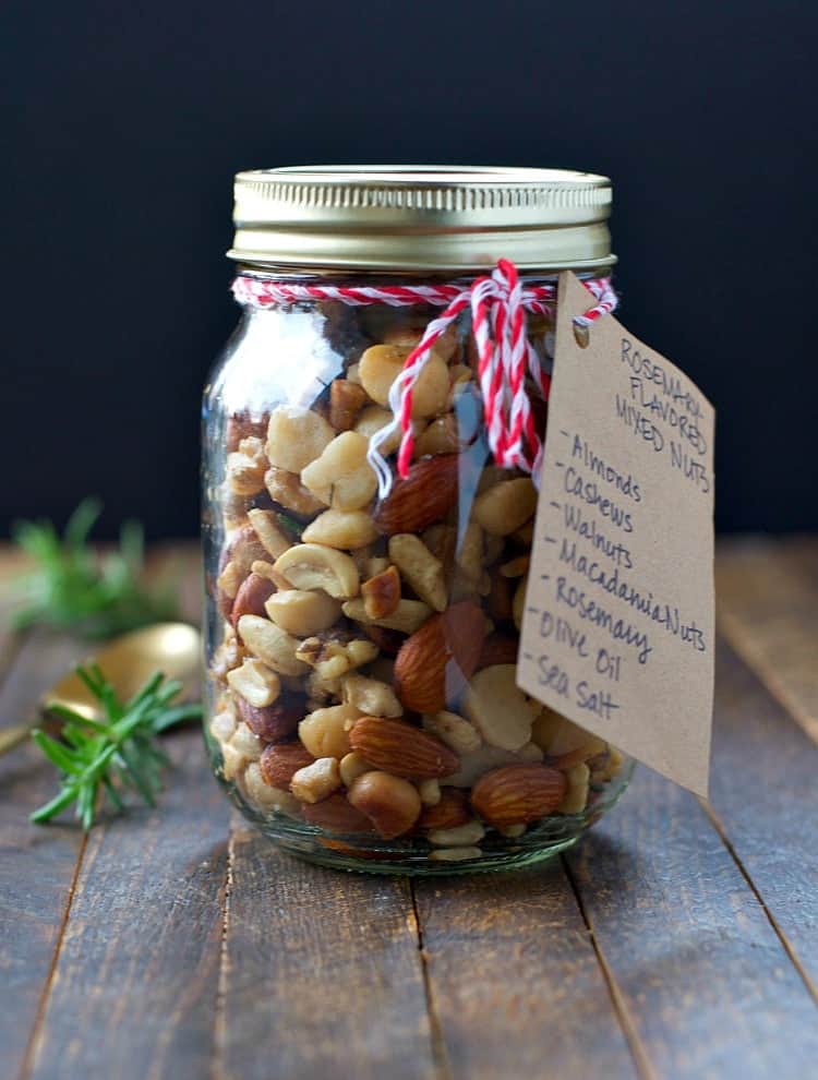 These Herb-Toasted Mixed Nuts are seasoned with fresh rosemary and sea salt for a simple and delicious 5-minute homemade gift idea!