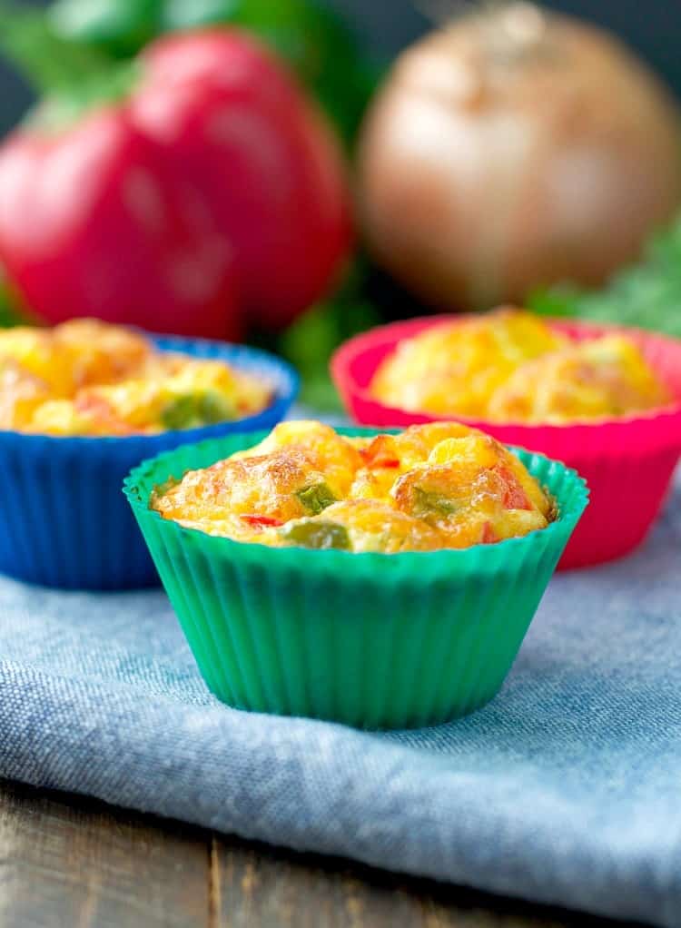 A close up of egg muffins in muffin cases