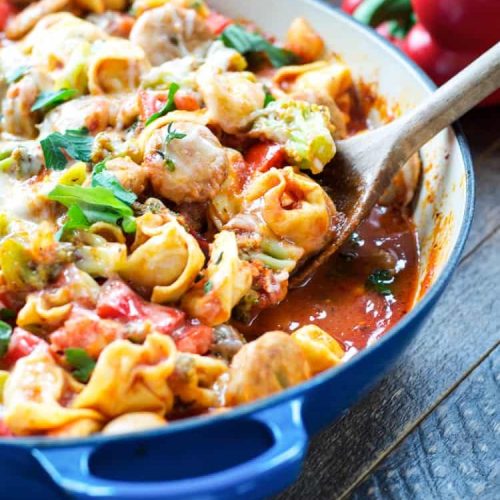 One Skillet Chicken Sausage Tortellini The Seasoned Mom