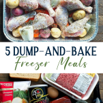 Long collage image of dump and bake freezer meals