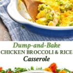 A collage image of Dump and Bake Chicken Broccoli Rice Casserole