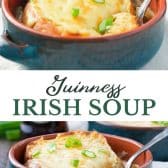 Long collage image of Guinness Irish soup.