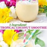 Long collage of 3 ingredient tropical coconut smoothie