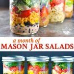 Long collage of a month of Mason Jar Salads recipes
