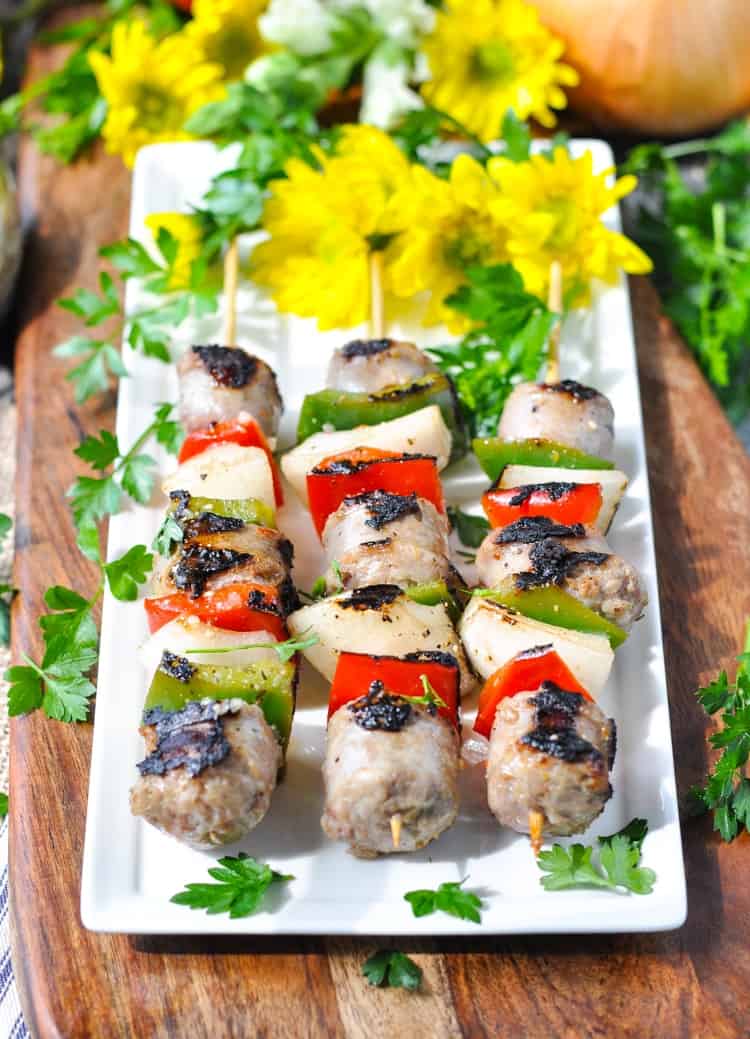 5 Ingredient Grilled Italian Sausage Kabobs on a plate