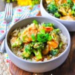 Slow cooker orange chicken and broccoli in a bowl