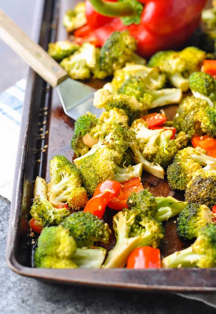 Oven roasted broccoli on a sheet pan