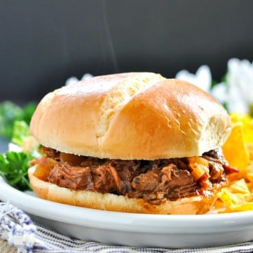 Slow Cooker Beef Barbecue on a bun